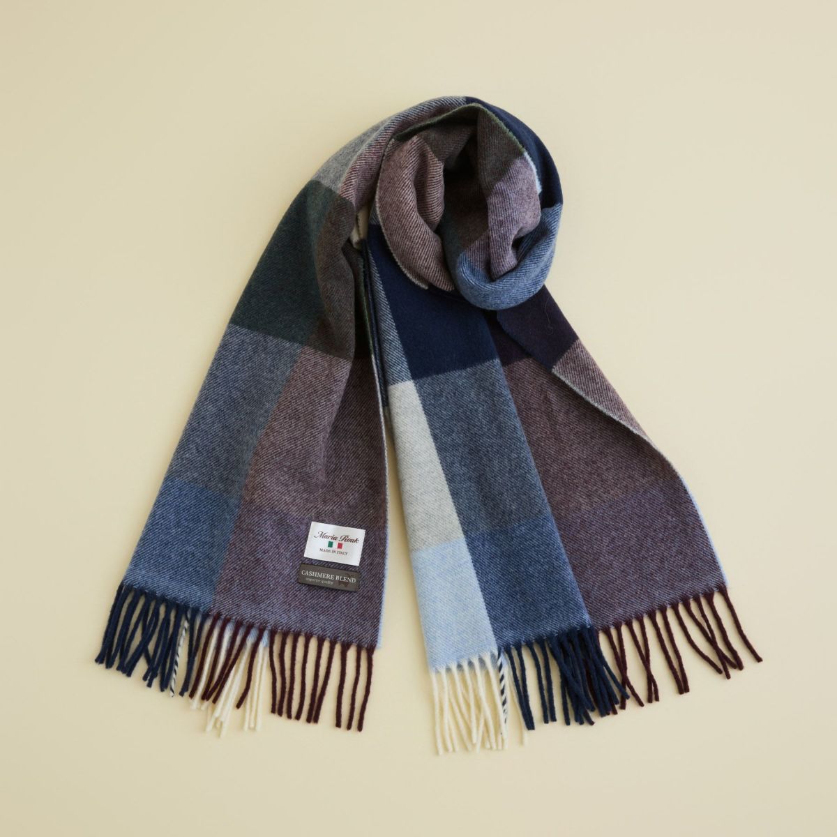 イタリア製 カシミヤブレンド ブロックチェックストール＜ネイビー＞