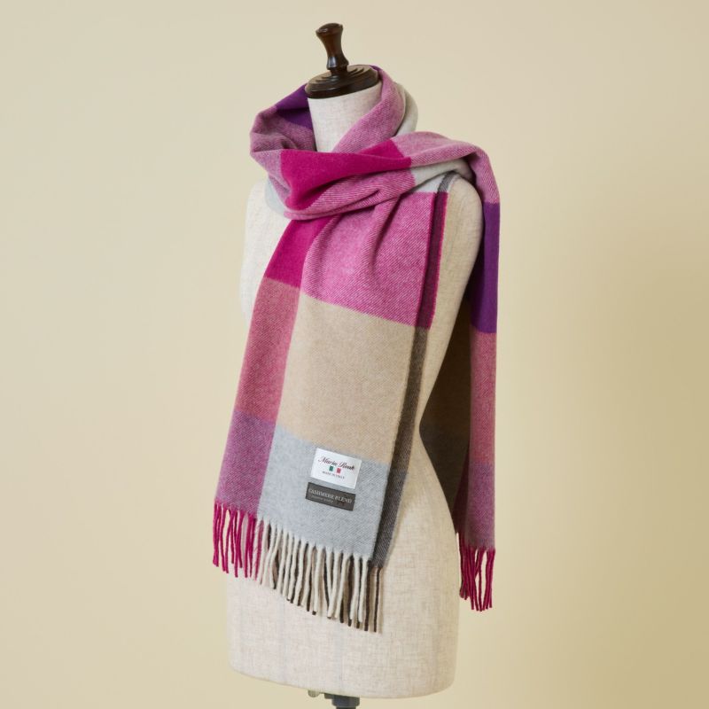 イタリア製 カシミヤブレンドブロックチェックストール