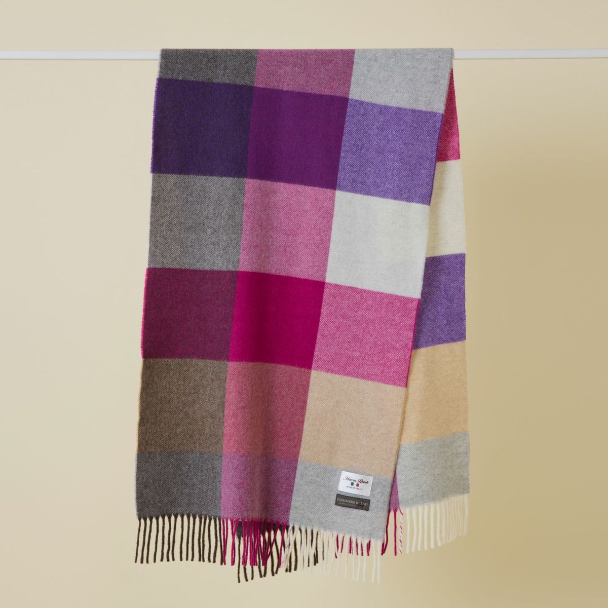 イタリア製 カシミヤブレンドブロックチェックストール