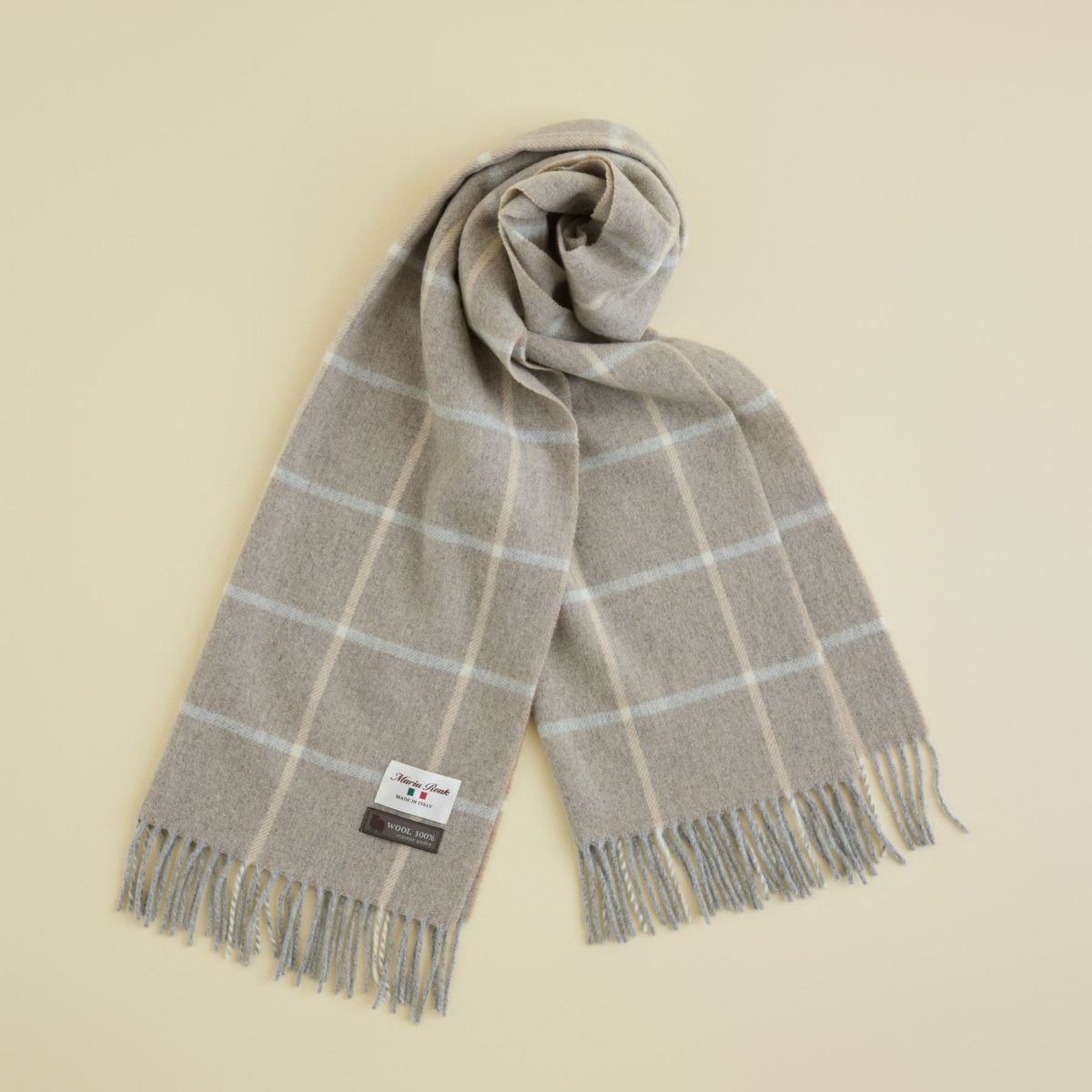 イタリア製ウール100％チェックストール＜グレージュ＞