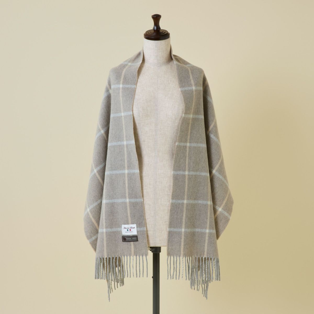 イタリア製ウール100％チェックストール＜グレージュ＞