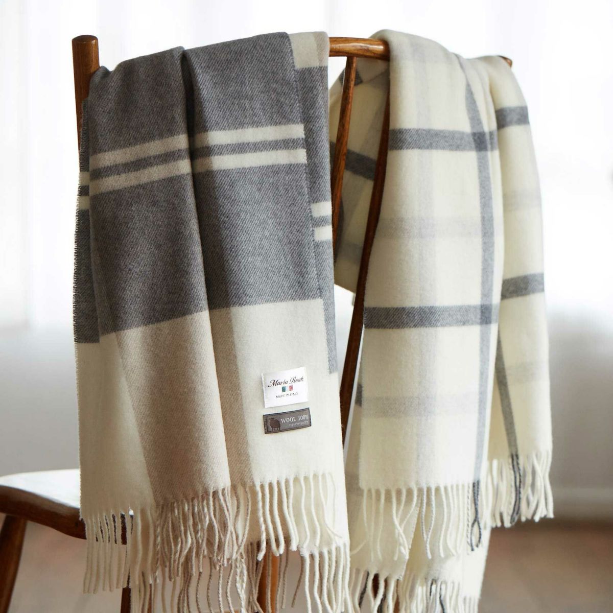 イタリア製ウール100％チェックストール