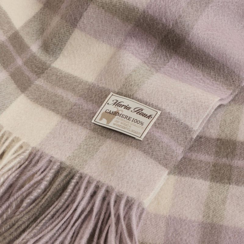カシミヤ100%大判チェックストール＜ライトパープル＞