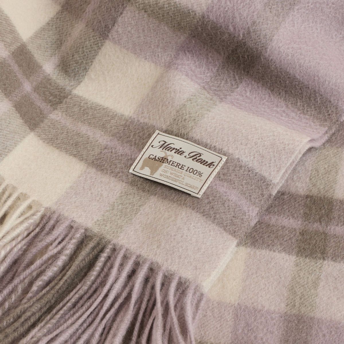 カシミヤ100%大判チェックストール＜ライトパープル＞