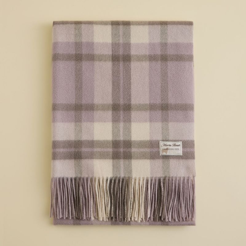 カシミヤ100%大判チェックストール＜ライトブルー×グレー＞ | Maria
