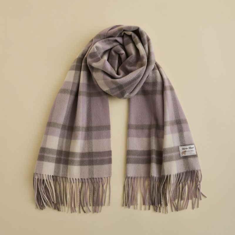 カシミヤ100%大判チェックストール＜ライトパープル＞