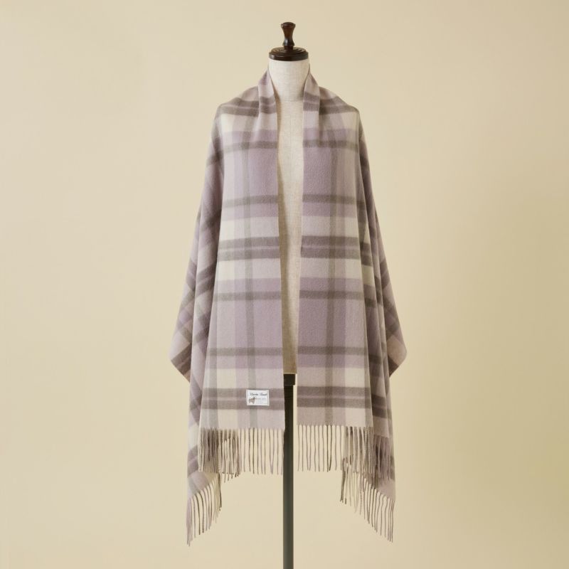 カシミヤ100%大判チェックストール＜ライトパープル＞