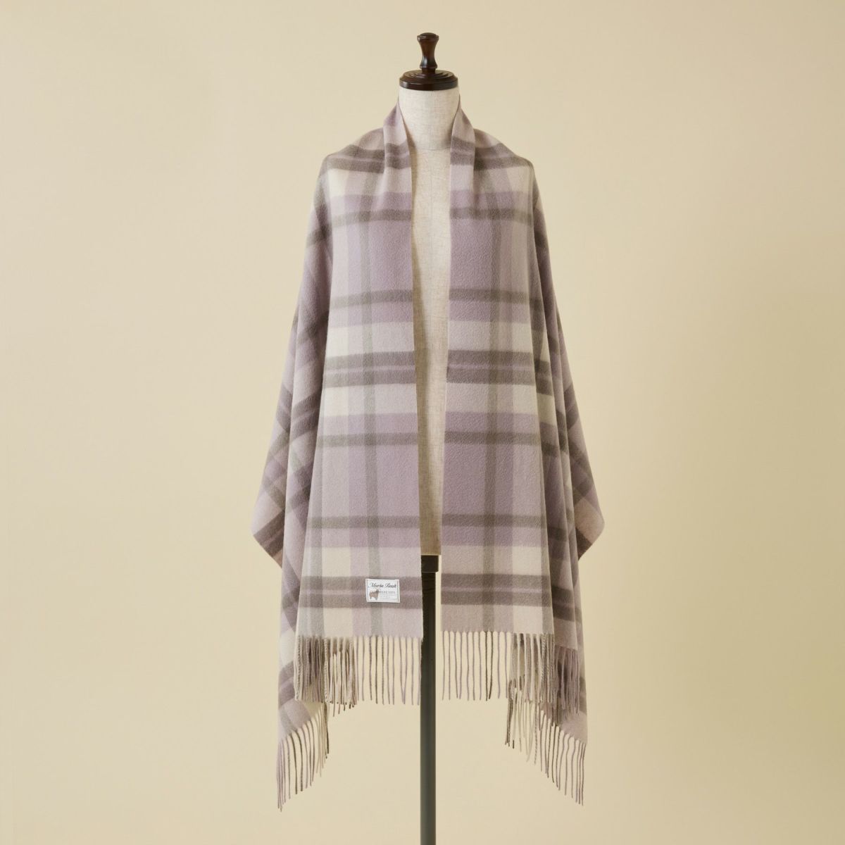 カシミヤ100%大判チェックストール＜ライトパープル＞