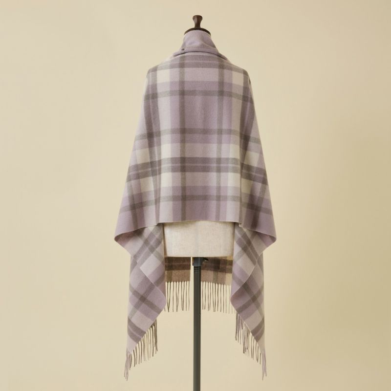 カシミヤ100%大判チェックストール＜ライトパープル＞