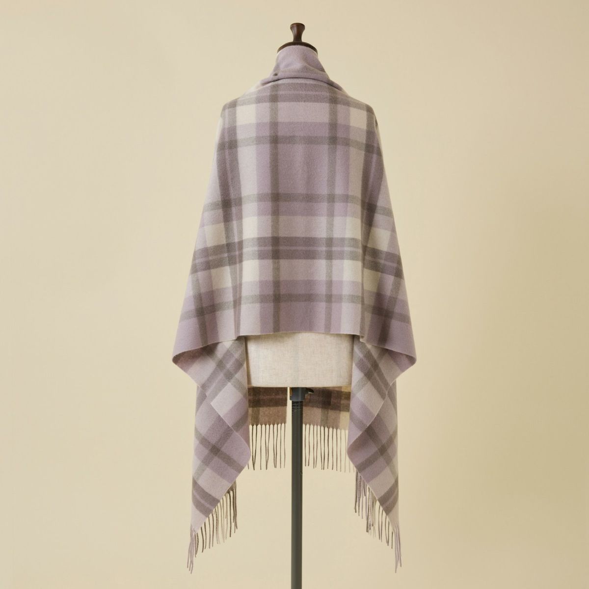 カシミヤ100%大判チェックストール＜ライトパープル＞