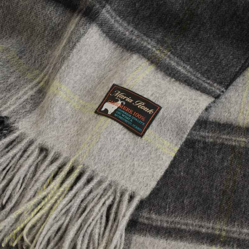 カシミヤ100%大判チェックストール＜グレー＞