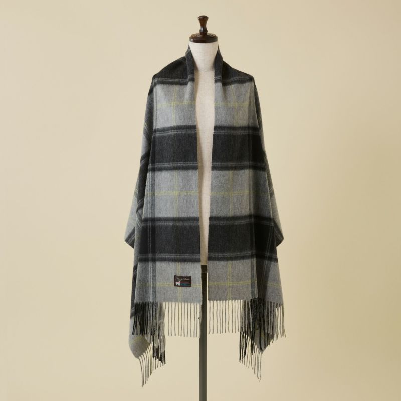 カシミヤ100%大判チェックストール＜グレー＞