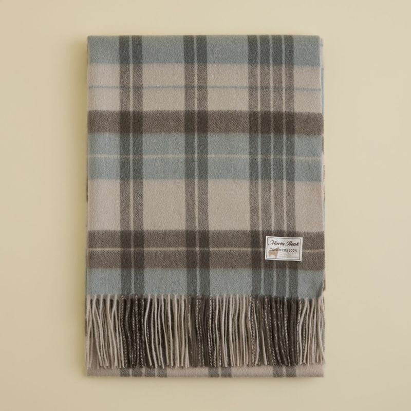 カシミヤ100%大判チェックストール＜ライトブルー×グレー＞