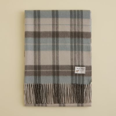 カシミヤ100%大判チェックストール＜ライトブルー×グレー＞