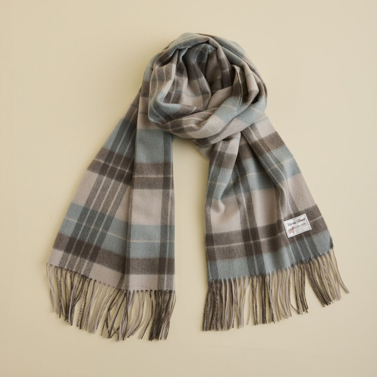 カシミヤ100%大判チェックストール＜ライトブルー×グレー＞