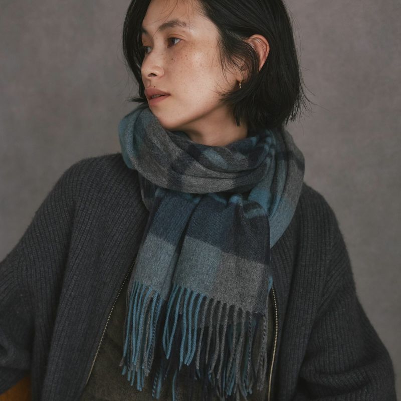 カシミヤ100%大判チェックストール
