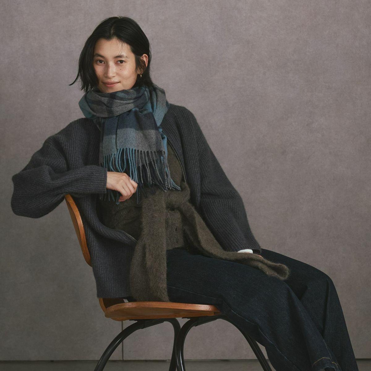 カシミヤ100%大判チェックストール