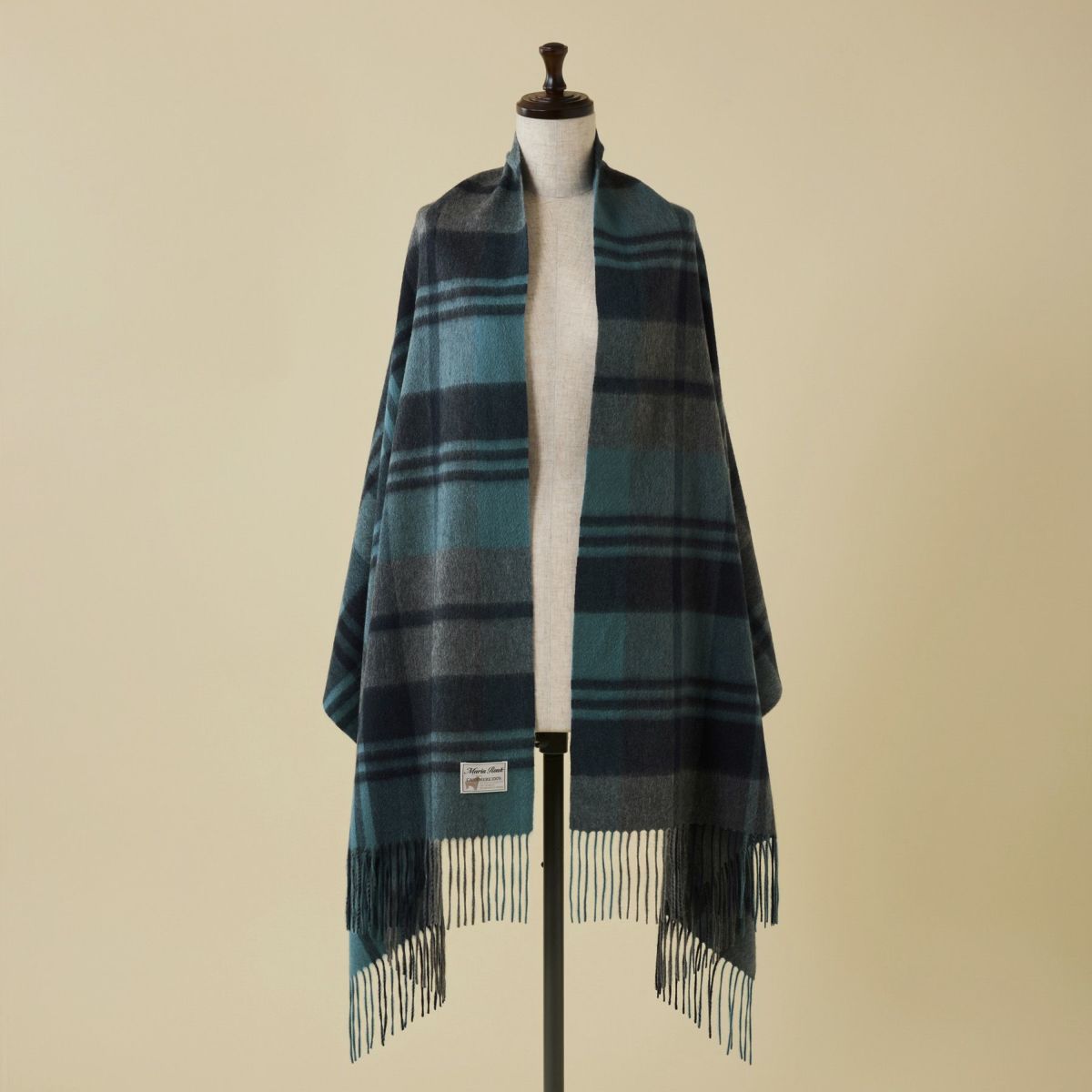 カシミヤ100%大判チェックストール