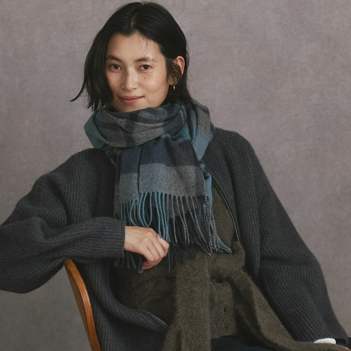 カシミヤ100%大判チェックストール