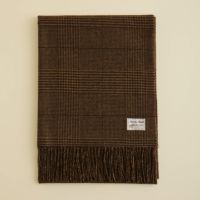 カシミヤ100%大判チェックストール＜ブラウン＞