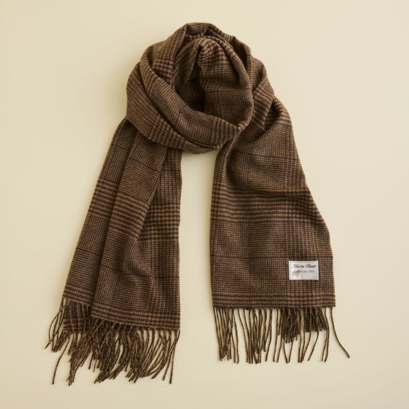 カシミヤ100%大判チェックストール＜ブラウン＞