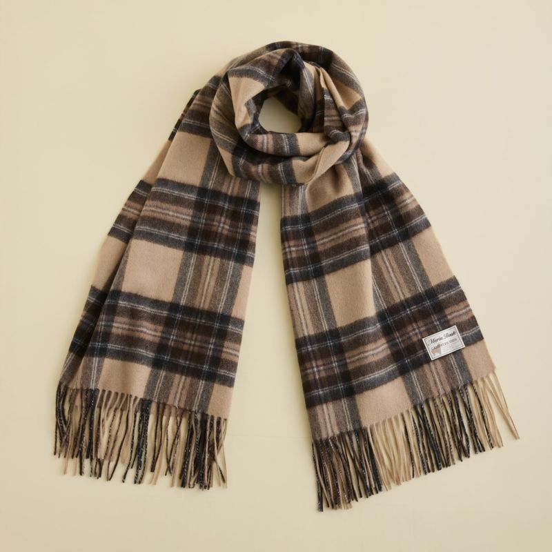 カシミヤ100%大判チェックストール＜ベージュ＞