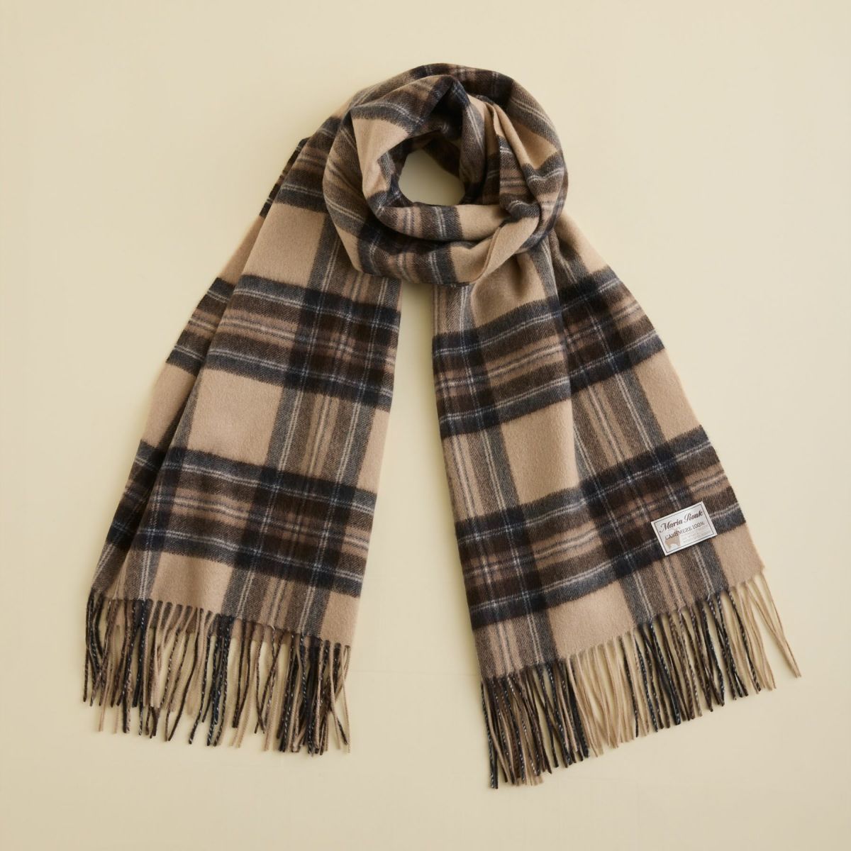 カシミヤ100%大判チェックストール＜ベージュ＞