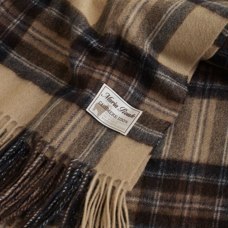 カシミヤ100%大判チェックストール＜ベージュ＞