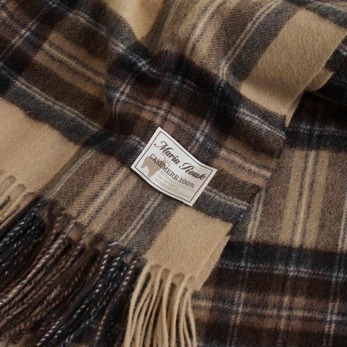 カシミヤ100%大判チェックストール＜ベージュ＞