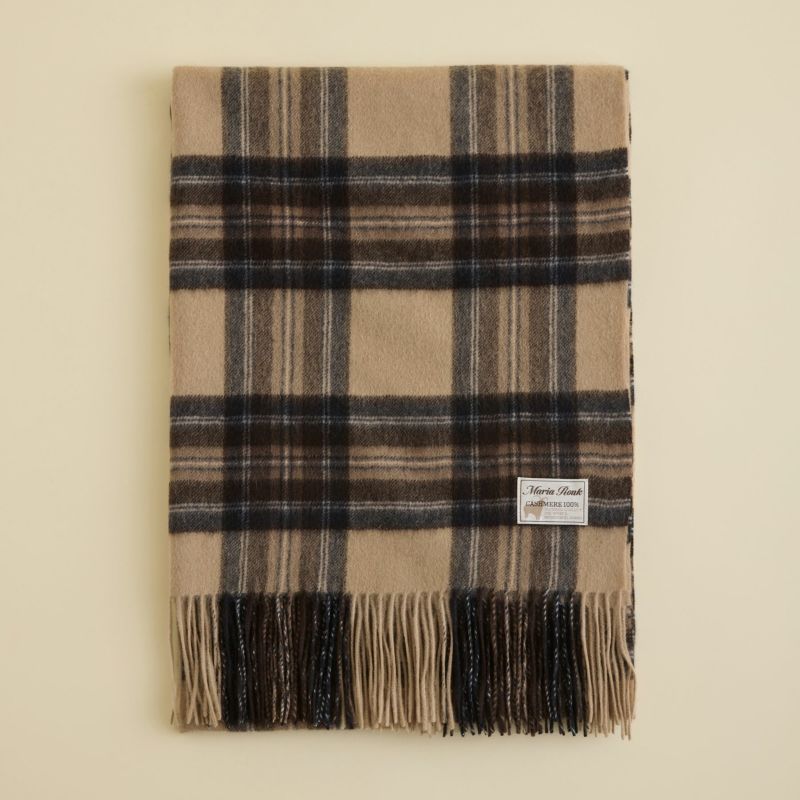 カシミヤ100%大判チェックストール＜ベージュ＞