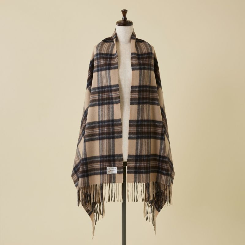 カシミヤ100%大判チェックストール＜ベージュ＞
