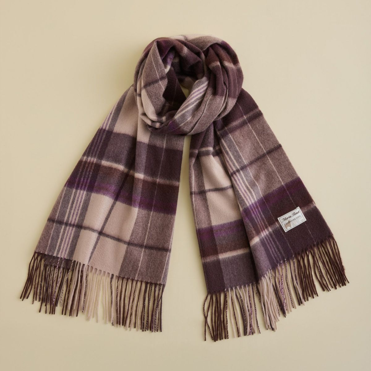 カシミヤ100%大判チェックストール＜パープル＞