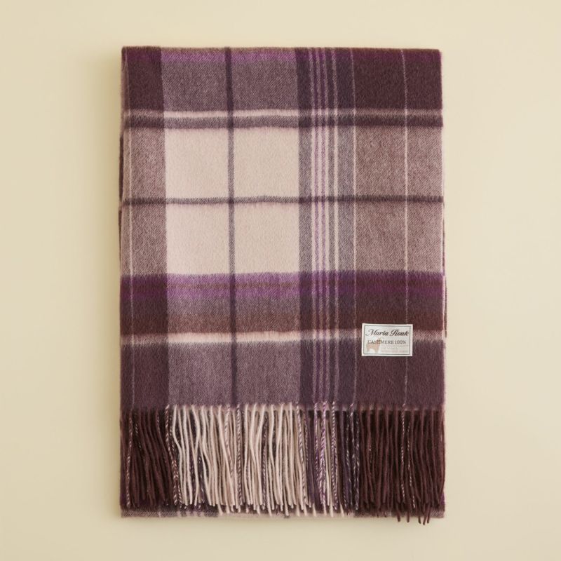 カシミヤ100%大判チェックストール＜パープル＞