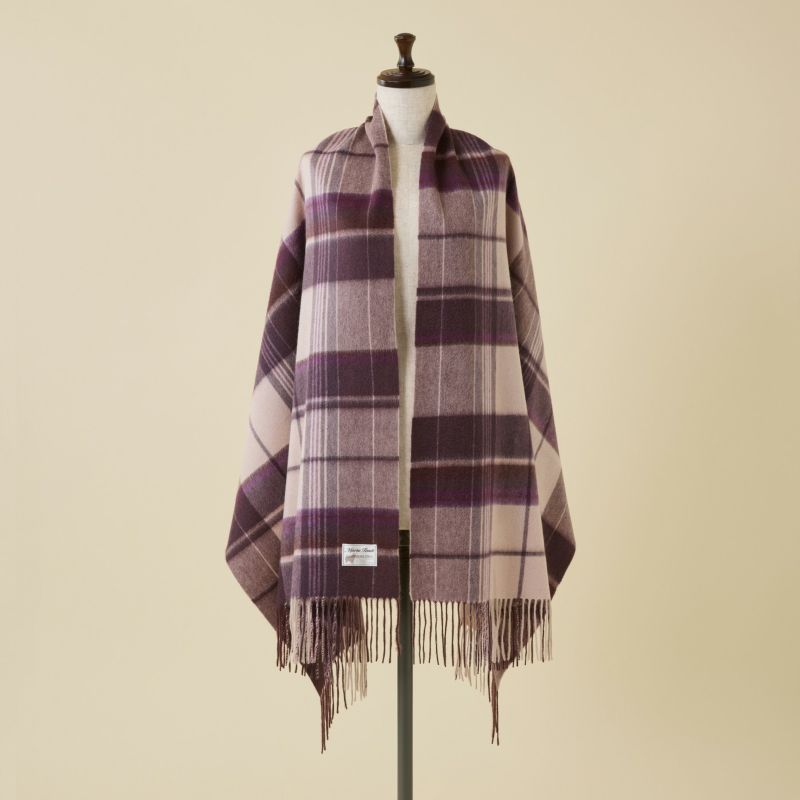 カシミヤ100%大判チェックストール＜パープル＞