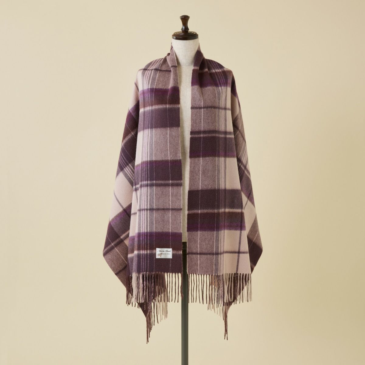 カシミヤ100%大判チェックストール＜パープル＞