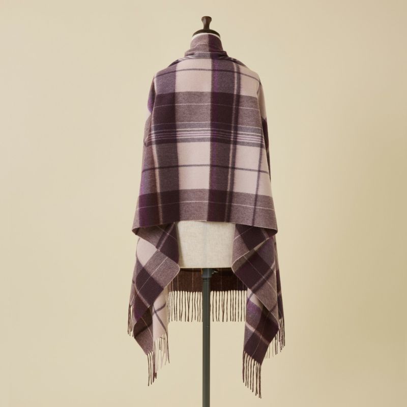 カシミヤ100%大判チェックストール＜パープル＞