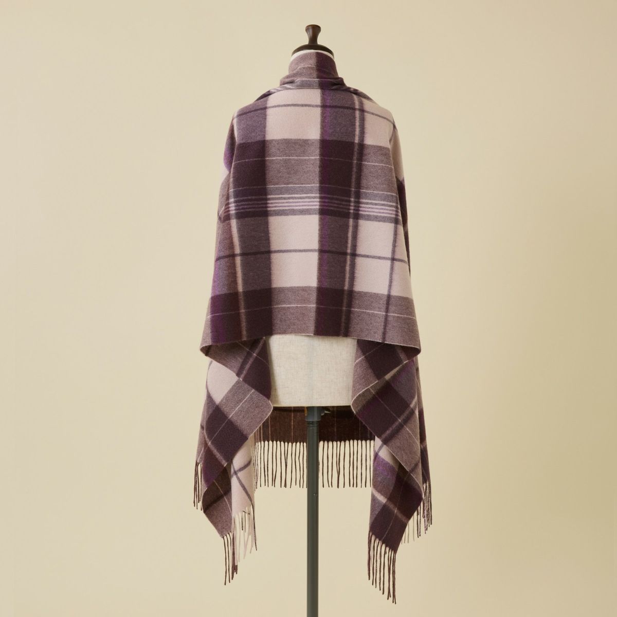 カシミヤ100%大判チェックストール＜パープル＞