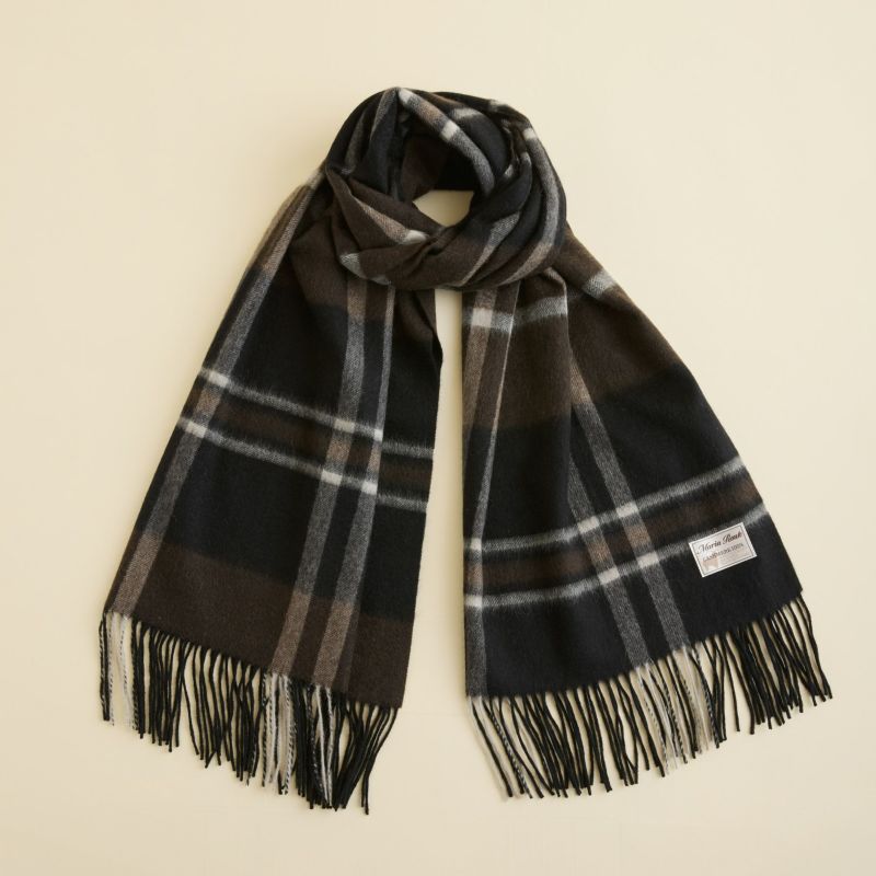 カシミヤ100%大判チェックストール＜ブラック＞