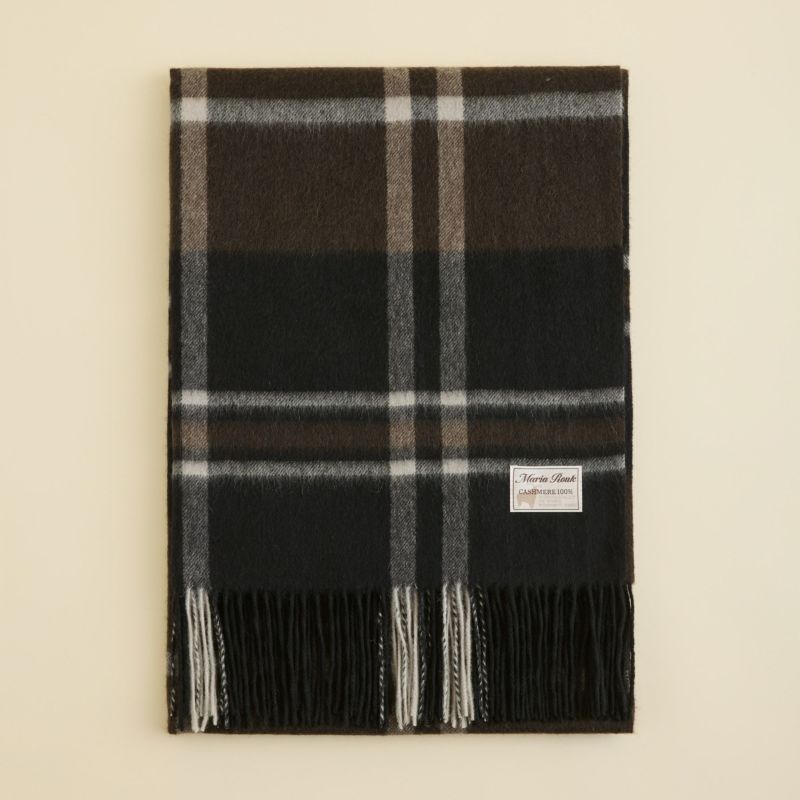 カシミヤ100%大判チェックストール＜ブラック＞