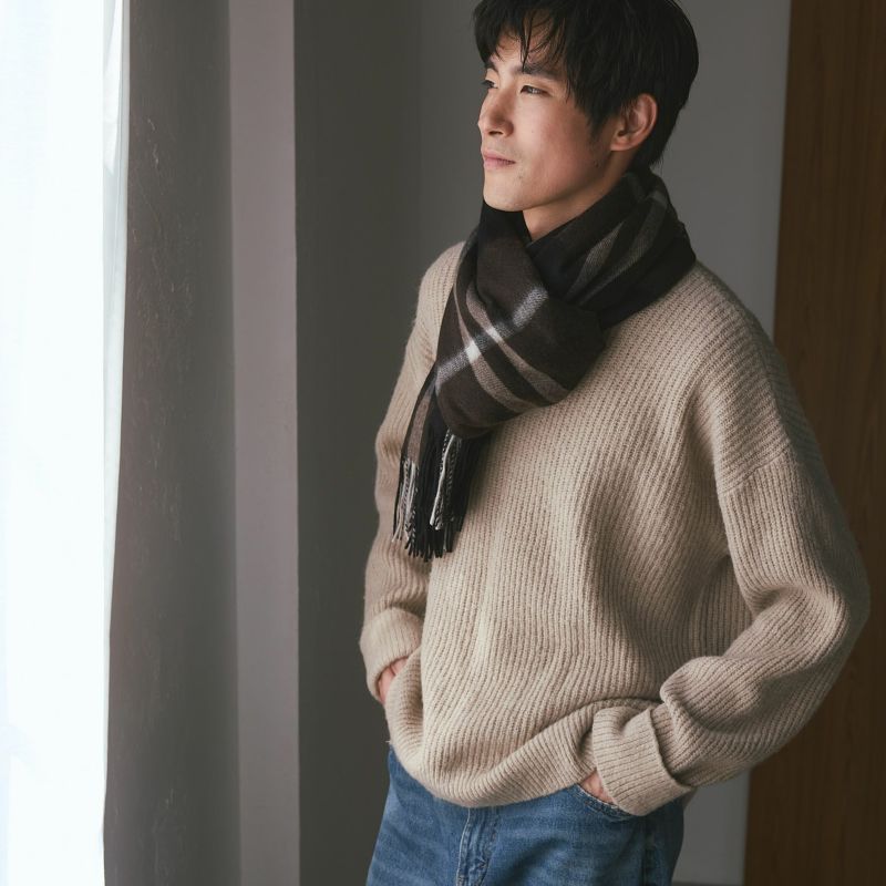 カシミヤ100%大判チェックストール