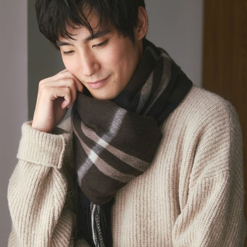 カシミヤ100%大判チェックストール