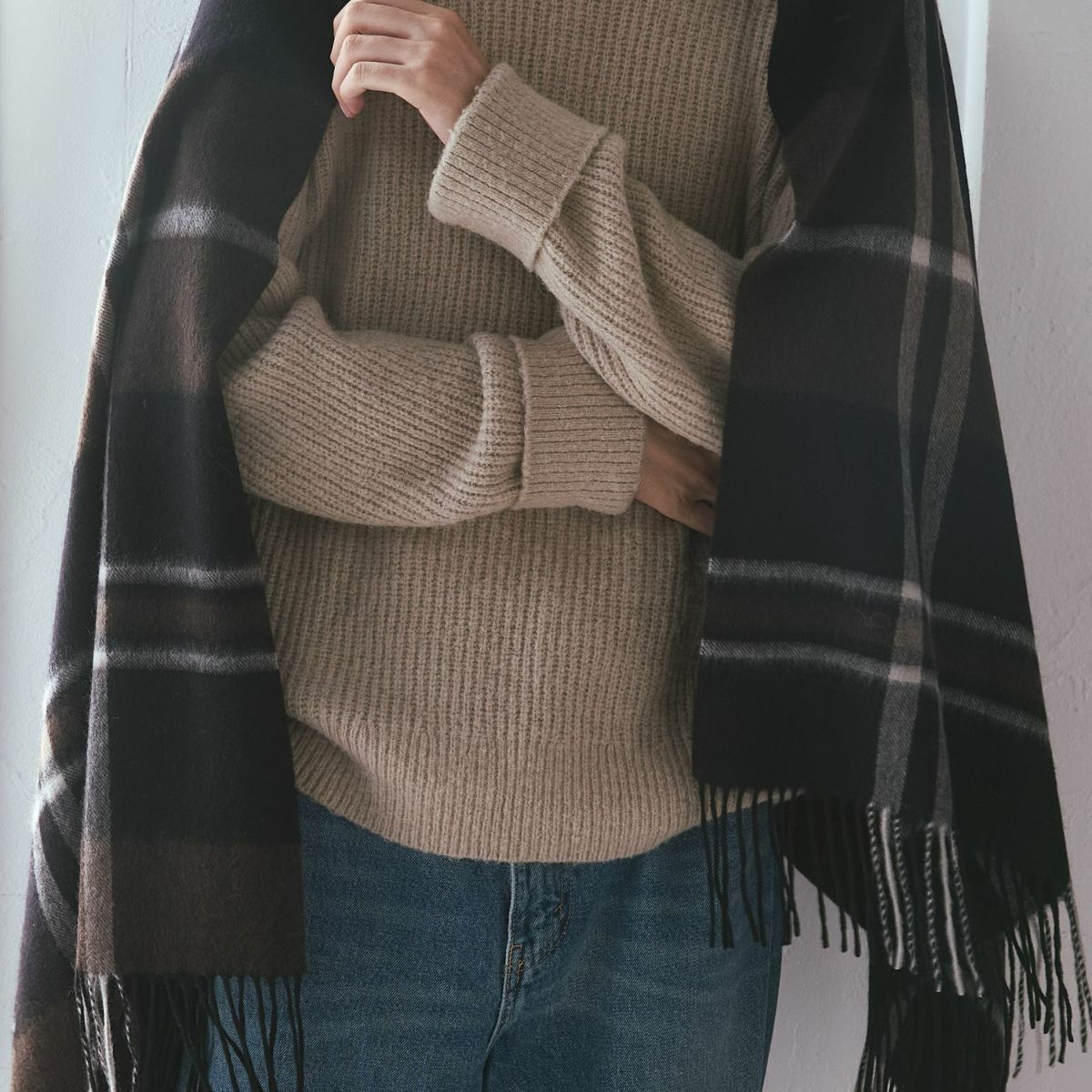 カシミヤ100%大判チェックストール
