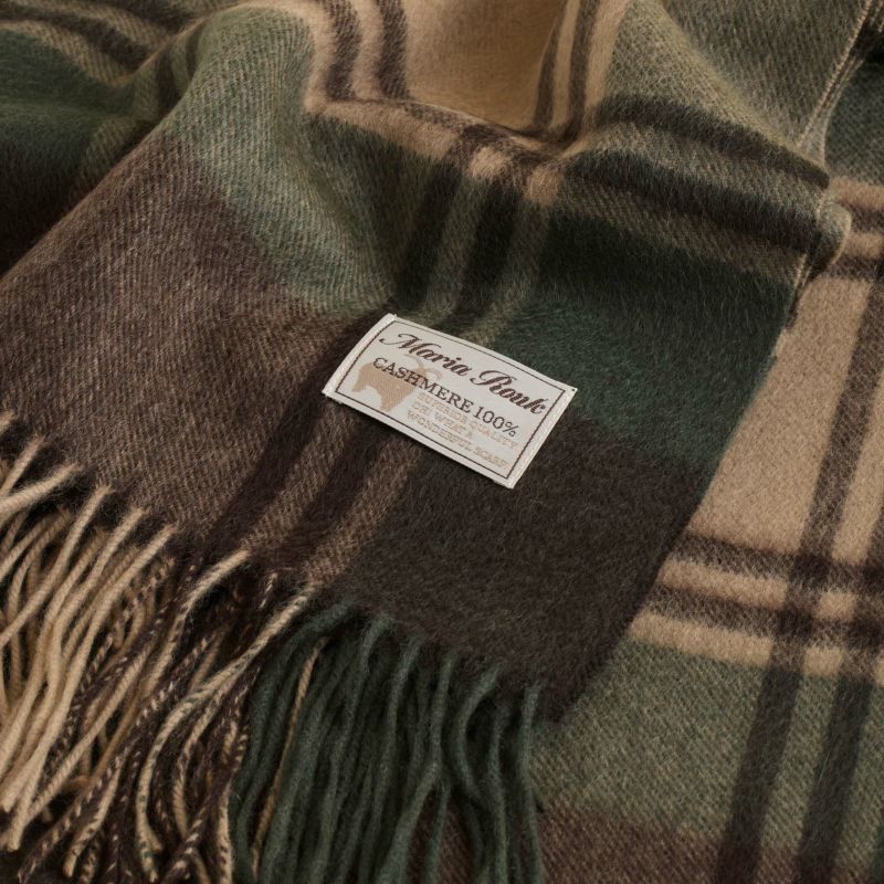 カシミヤ100%大判チェックストール＜カーキ＞ | Maria Rouk（マリア