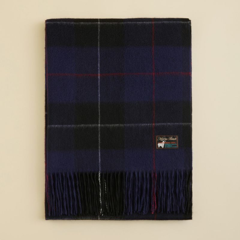 カシミヤ100%大判チェックストール＜パープル＞