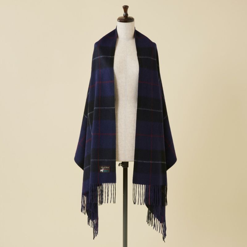 カシミヤ100%大判チェックストール＜パープル＞