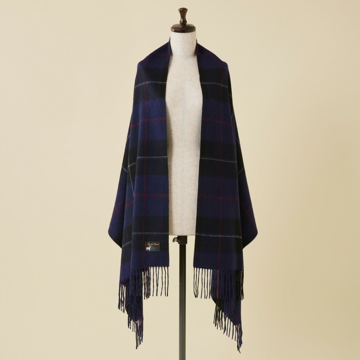 カシミヤ100%大判チェックストール＜パープル＞