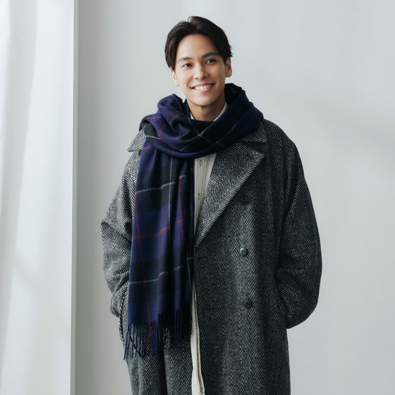 カシミヤ100%大判チェックストール＜パープル＞