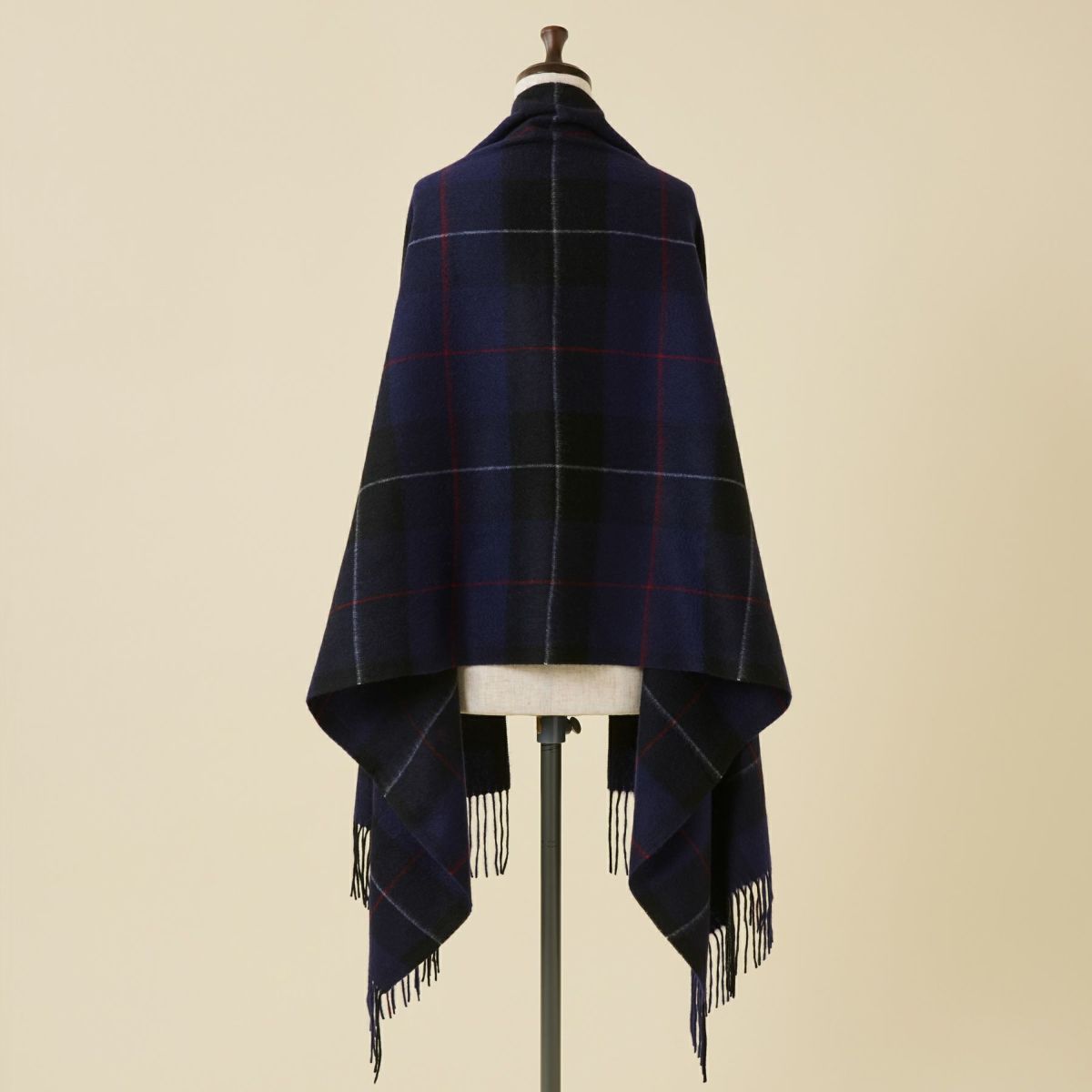 カシミヤ100%大判チェックストール＜パープル＞