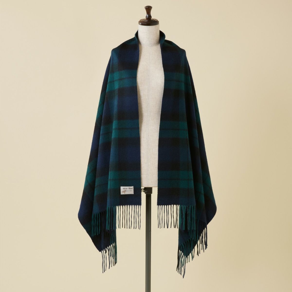 カシミヤ100%大判チェックストール＜ブラックウォッチ＞