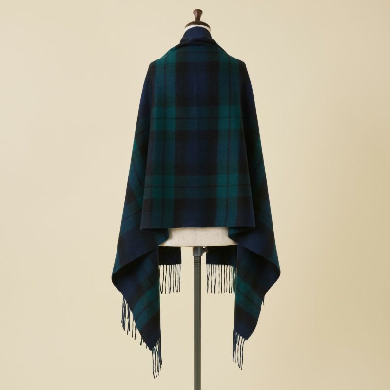 カシミヤ100%大判チェックストール＜ブラックウォッチ＞